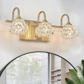 17" Modern Crystal Bathroom Vanity Light, 3-Light Golden Wall Sconce with Clear Glass Shade, Elegant Wall Mount Lighting for Bathroom, Powder Roo