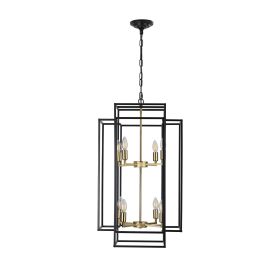 18" Modern 8-Light Black Gold Geometric Pendant Chandelier, Industrial Metal Frame, Adjustable Hanging Light for Living Room, Dining Room