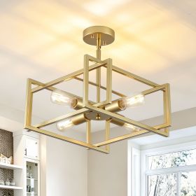 4-Lights Ceiling Light Gold Light Fixture Industrial Flush Mount Ceiling Light Farmhouse Chandelier Lighting for Kitchen Island Dining Room Bedro