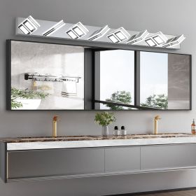 52" Modern Chrome 8-Light LED Vanity Light, Square Acrylic Lampshades Wall Mount Fixture for Bathroom, Mirror Lighting