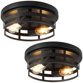 2-Light Black Flush Mount Ceiling Light Fixture,11 in Light Fixtures Ceiling Mount for Hallway,Hall,Kitchen,Farmhouse (2 Pack)