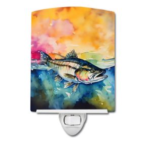 NEW Striped Bass Ceramic Night Light Compact, UL-Certified, Ideal for Bedroom, Bathroom, Nursery, Hallway, Kitchen, 6x4x3, Multicolor