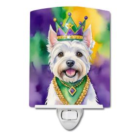 NEW Westie King of Mardi Gras Ceramic Night Light Compact, UL-Certified, Ideal for Bedroom, Bathroom, Nursery, Hallway, Kitchen, 6x4x3, Multicolo