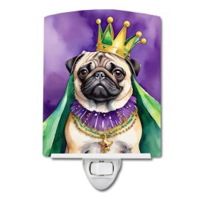NEW Pug King of Mardi Gras Ceramic Night Light Compact, UL-Certified, Ideal for Bedroom, Bathroom, Nursery, Hallway, Kitchen, 6x4x3, Multicolor