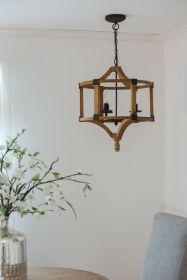 3 - Light Wood Drum Chandelier, Hanging Light Fixture with Adjustable Chain for Kitchen Dining Room Foyer Entryway, Bulb Not Included