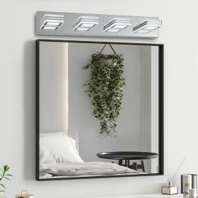 26" Modern Chrome 4-Light LED Vanity Light, Square Acrylic Lampshades Wall Mount Fixture for Bathroom, Mirror Lighting