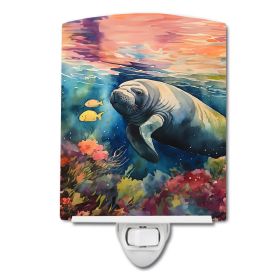 NEW Manatee Ceramic Night Light Compact, UL-Certified, Ideal for Bedroom, Bathroom, Nursery, Hallway, Kitchen, 6x4x3, Multicolor (Default: Default)