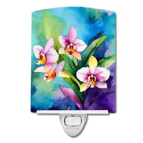 NEW Orchids in Watercolor Ceramic Night Light Compact, UL-Certified, Ideal for Bedroom, Bathroom, Nursery, Hallway, Kitchen, 6x4x3, Multicolor (Default: Default)