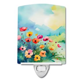 NEW Anemones in Watercolor Ceramic Night Light Compact, UL-Certified, Ideal for Bedroom, Bathroom, Nursery, Hallway, Kitchen, 6x4x3, Multicolor (Default: Default)
